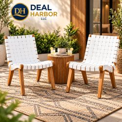 Woven Strap Accent Chairs with Wood Frame – Set of 2