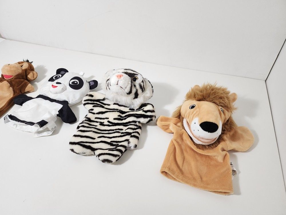 Lion Tiger Panda and Monkey Hand Puppet Baby Kids Soft Doll Plush Toy