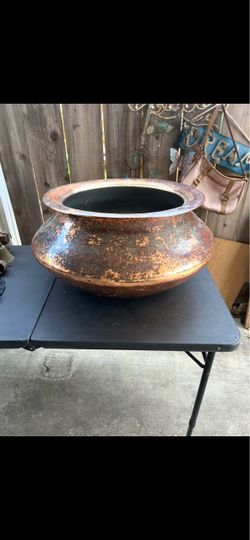 Large Copper Patina Metal Planter Pot