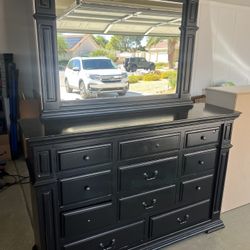 Large Black Dresser With Mirror