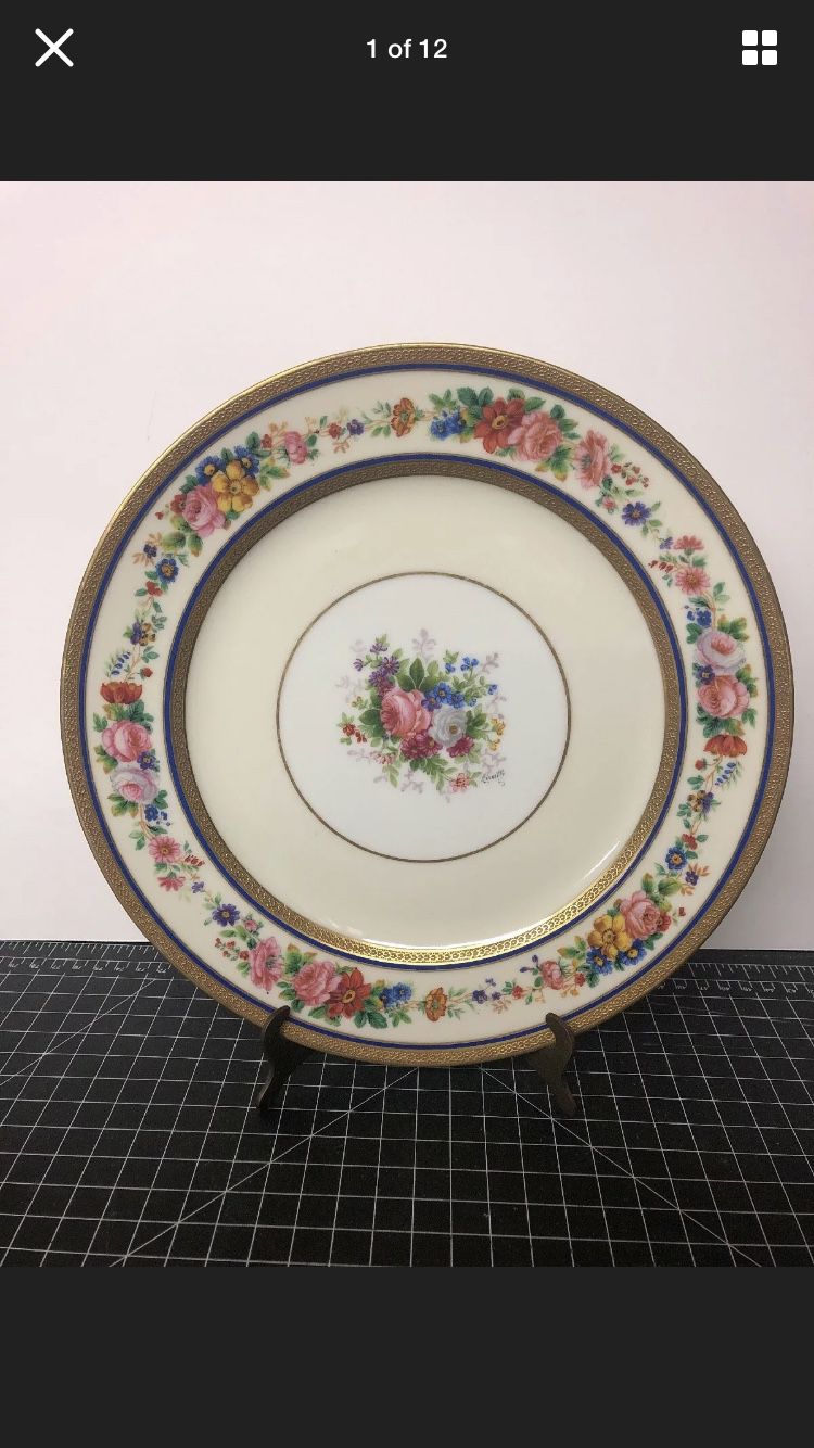 Antique French serves repose rouard China cabinet plate charger flowers gold hand painted 10”