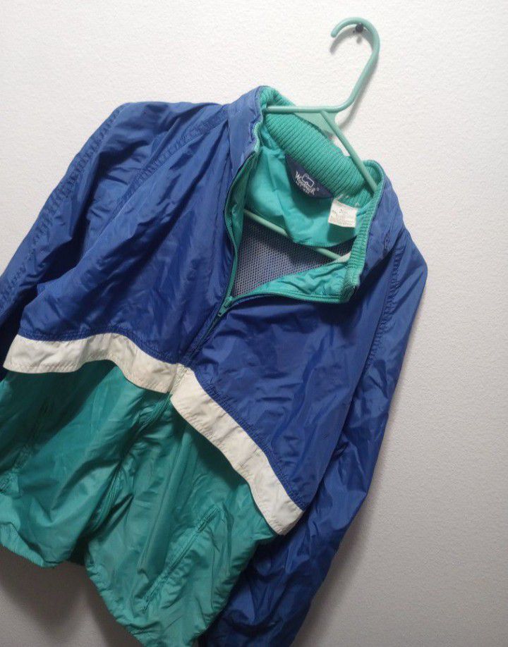 Vintage Woolrich Blue / Turquoise / White  Running windbreaker-rain Jacket mens Size med With hood
