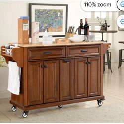 60” Walnut Kitchen Island Cart w/ Open Shelves / Storage Cabinets  / Spice Rack / Towel Rack [NEW] **Retails For $435 ^Assembly Req