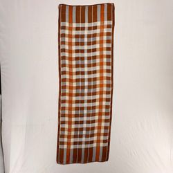 Vintage Vera Neumann Silk Scarf Japan Brown Orange Blue Plaid Oblong 43x14