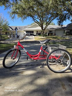 Sun, 24" Adult Trike with 3 speeds, large rear basket, rear view mirror and phone/GPS holder