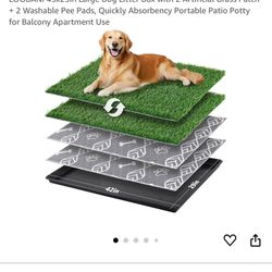 LOOBANI 45x29in Large Dog Litter Box with 2 Artificial Grass Patch + 2 Washable Pee Pads, Quickly Absorbency Portable Patio Potty for Balcony Apartmen