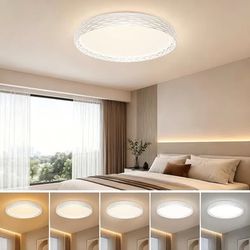 LED Flush Mount Ceiling Light with Sculptural Ring Design,15.5 x 2.7 in white ring, 38W/3800 lm