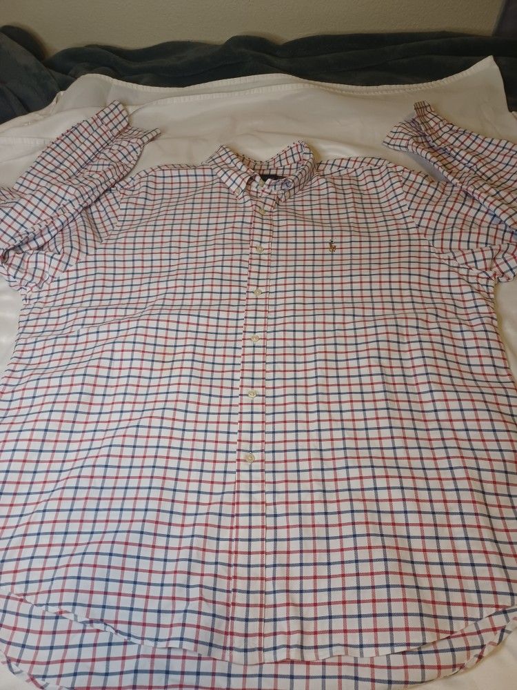 Polo Ralph Lauren Men's Shirt Classic Fit Button Down Plaid Sz. 2XL Flesh Pony