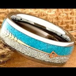 Turqouise Color Gold Arrow band ring size 6 to 13 shipping is available
