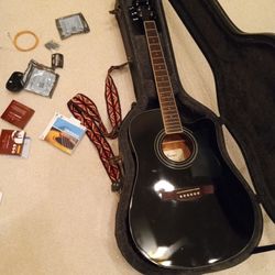 Price Is Firm!!  Guitar Acoustic Electric Hybrid Piano Black Gloss Finish Ebony's Ibanez  Brand New Strings Installed