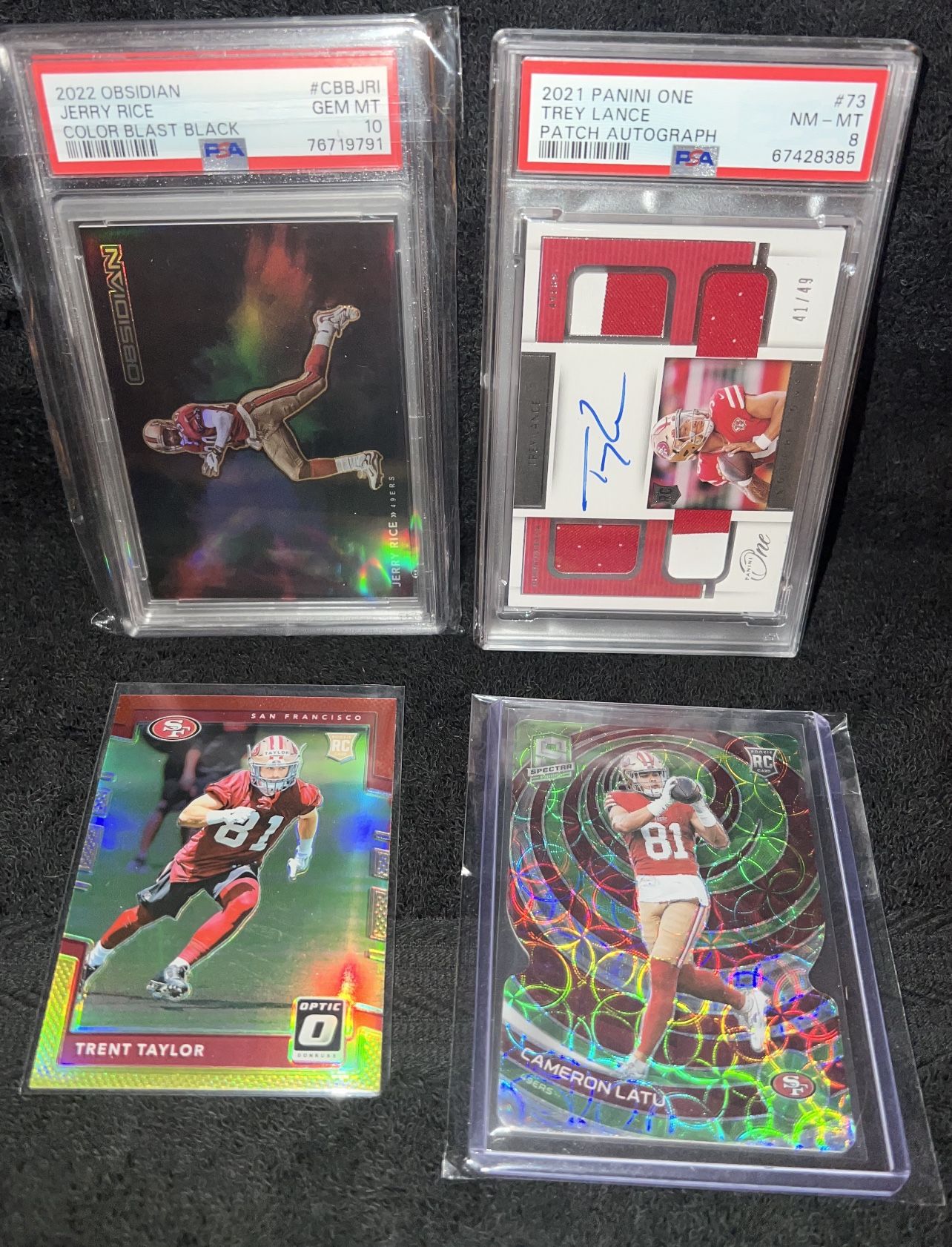 49ers Panini Trading Cards - Obsidian Trey Lance - Jerry Rice