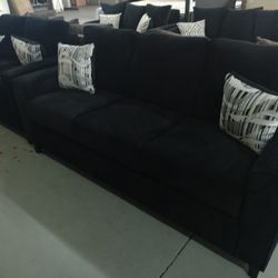 Black Waffle Suede Sofa & Loveseat 