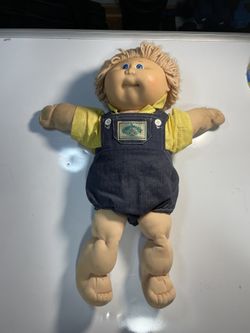 Cabbage Patch Kid Doll Blonde Blue Eyes Boy Overalls 1(contact info removed)