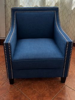 Elegant Navy Blue Accent Chair with Silver Nailhead Trim