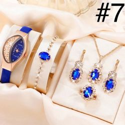 6PCS Set Blue Luxury Quartz Watch for Women⌚️