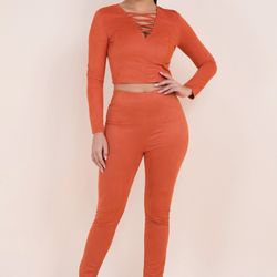 Orange SUEDE  2-Piece Set