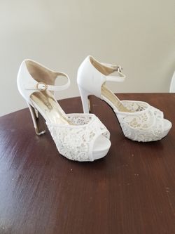 White Crochet High Heel Shoes Wedding/Special Event