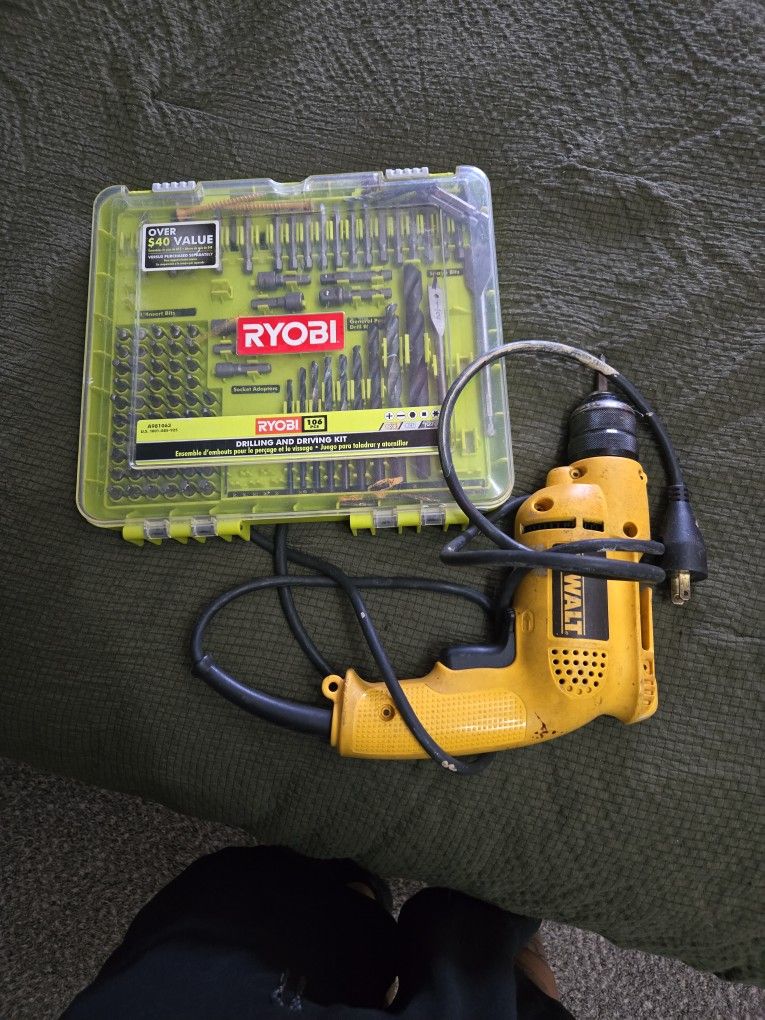 Dewalt Plug In Drill And Ryobi Drilling And Driving Kit