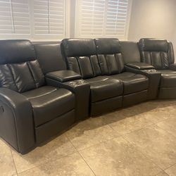 New 4 Reclining Sectional.  Grey Or Blue Gel Leatherette.  Free Delivery!
