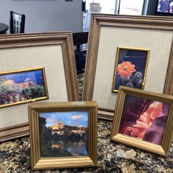 Pottery Barn Gold Linen-Matted Frames Antique Gold Finish -Set of 4