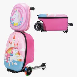 Kids Scooter Luggage with Backpack 2-in-1 Set, 30L Ride-On Suitcase + 10L Backpack