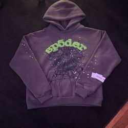 Gray And Green Sp5der Hoodie Size M