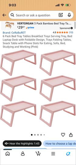 Pink Folding Bed Tray Tables (Set of 6) – Lap Desk, Breakfast Tray, Laptop Stand