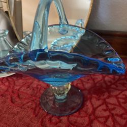 Vintage Blue Art Glass Pedestal.