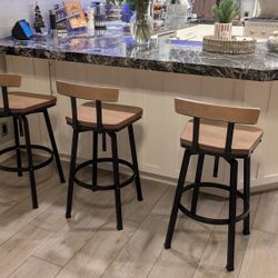 Roark Wood and Bronze Adjustable Seat Height Swivel Barstool