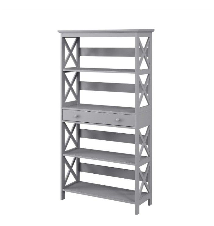 5 Tier Bookcase with Drawer in Gray