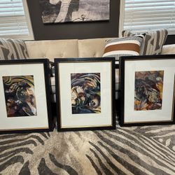 3 Beautifully Matted And Framed Abstract Prints