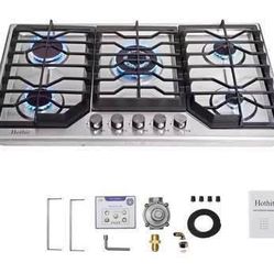 New 34” 5-Burners Recessed Gas Cooktop in Stainless Steel Power Burners 36000 BTU NG/LPG Convertible