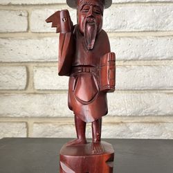 Hand-Carved Asian Wood Figurine – Vintage Scholar Statue