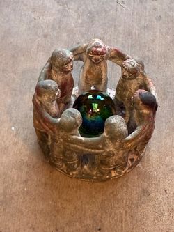 Aztec Circle of Friends Pottery Candle Holder Center Piece 7 Dancers Large