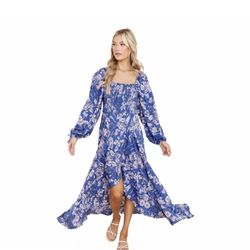 Brand new woman’s Band of Gypsie B.O.G Collective brand blue floral boho brigette maxi dress up for sale