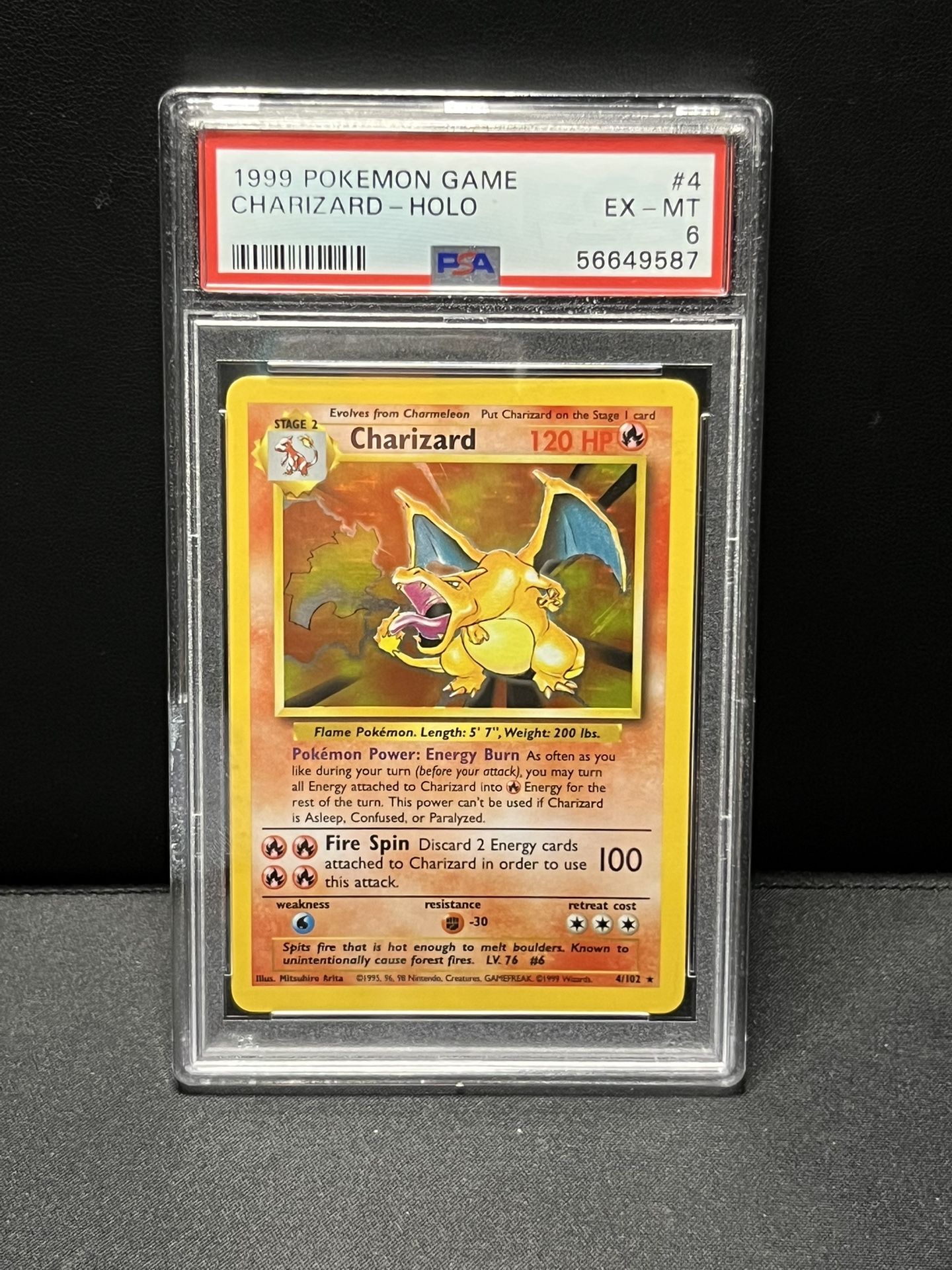 Charizard 4/102 Holo 1999 Pokemon Base Set Unlimited- PSA 6 $350 CASH FIRM