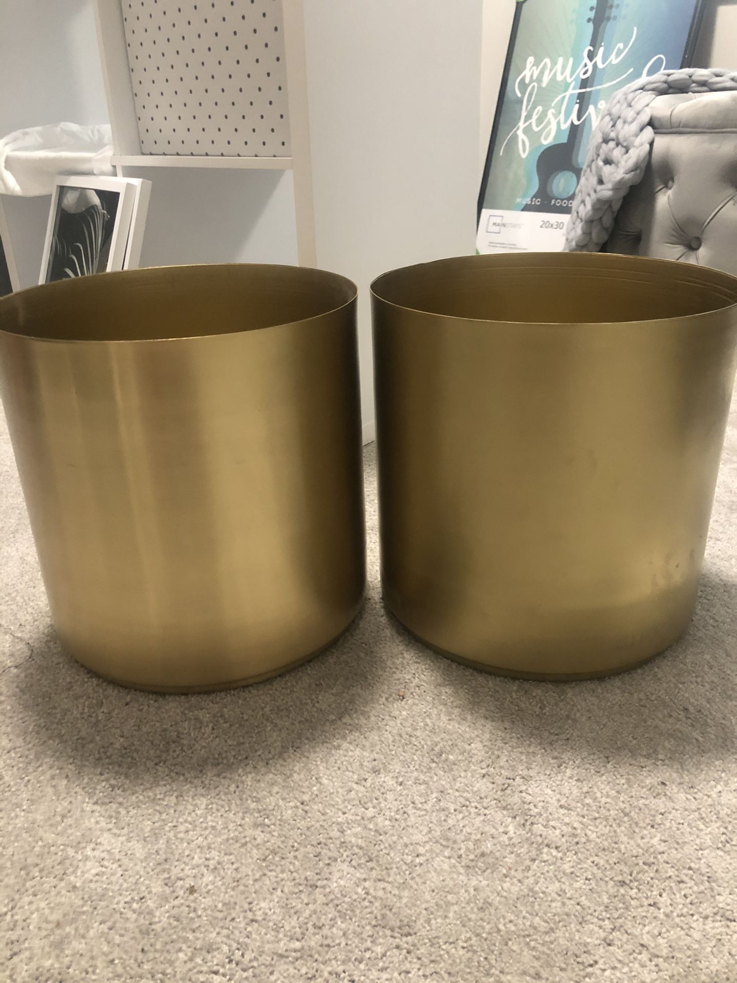 2 Gold plant pots