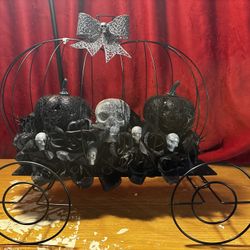 Black And Silver Glitter Carriage Halloween Decor 