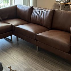 Faux Leather Chaise Sectional With 2 Ottomans