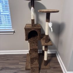 49.6” Tall Cat Tree Tower with Condos – Indoor Cat Activity Center with Scratching Posts & Toy – Brown