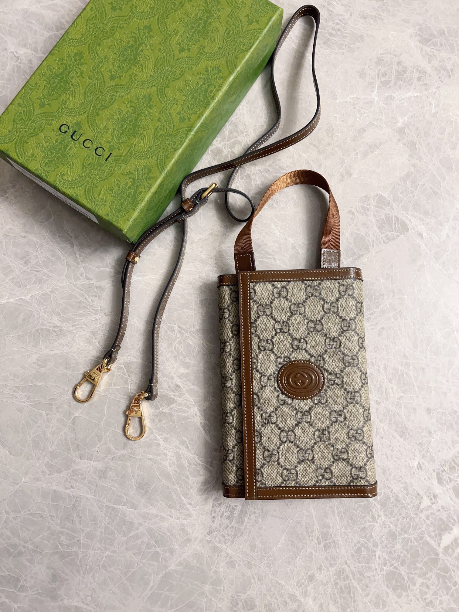 Gucci Canvas And Leather Handbag Shoulder Bag Mens Brown