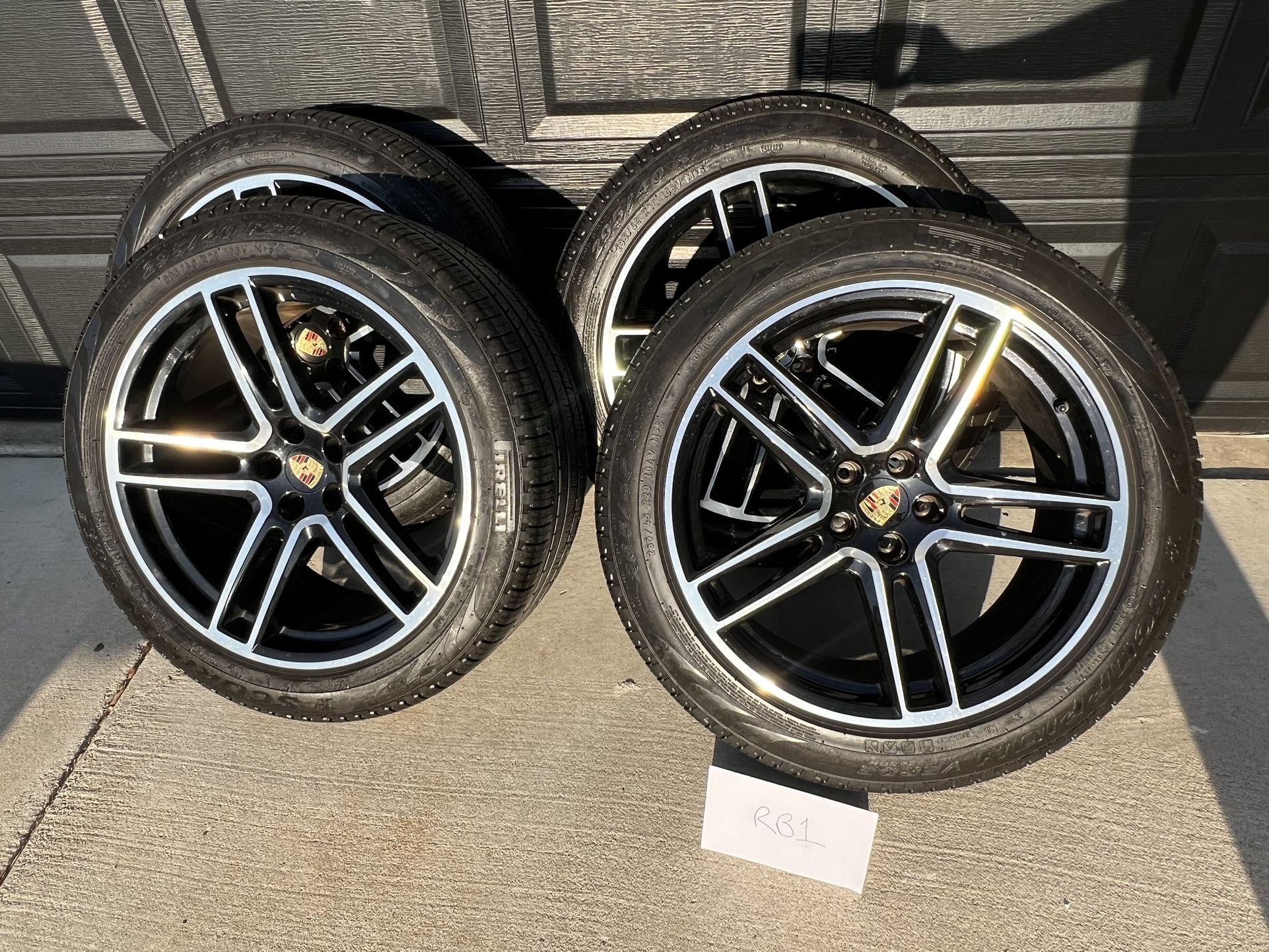 Porsche Macan OEM 20” Turbo Wheels / Black / Pirelli Scorpion Verde All Season Tires with Porsche TPMS and Center Caps