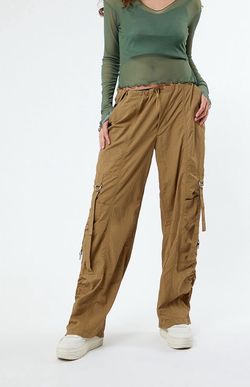 NEW - Pacsun Ruched Parachute Pants Tan Medium Relaxed Baggy Loose  Adjustable