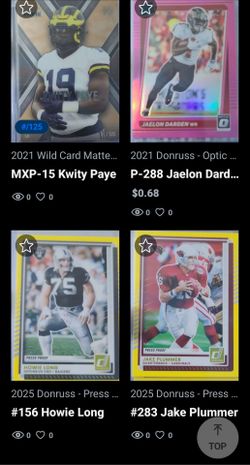 Lower valued football cards