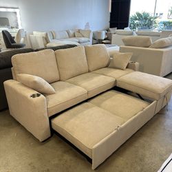 Sleeper Sectional Sofa Chaise Couch with Pull Out Bed for Living Room or Guest Room