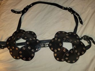 Black Leather Flower Bra