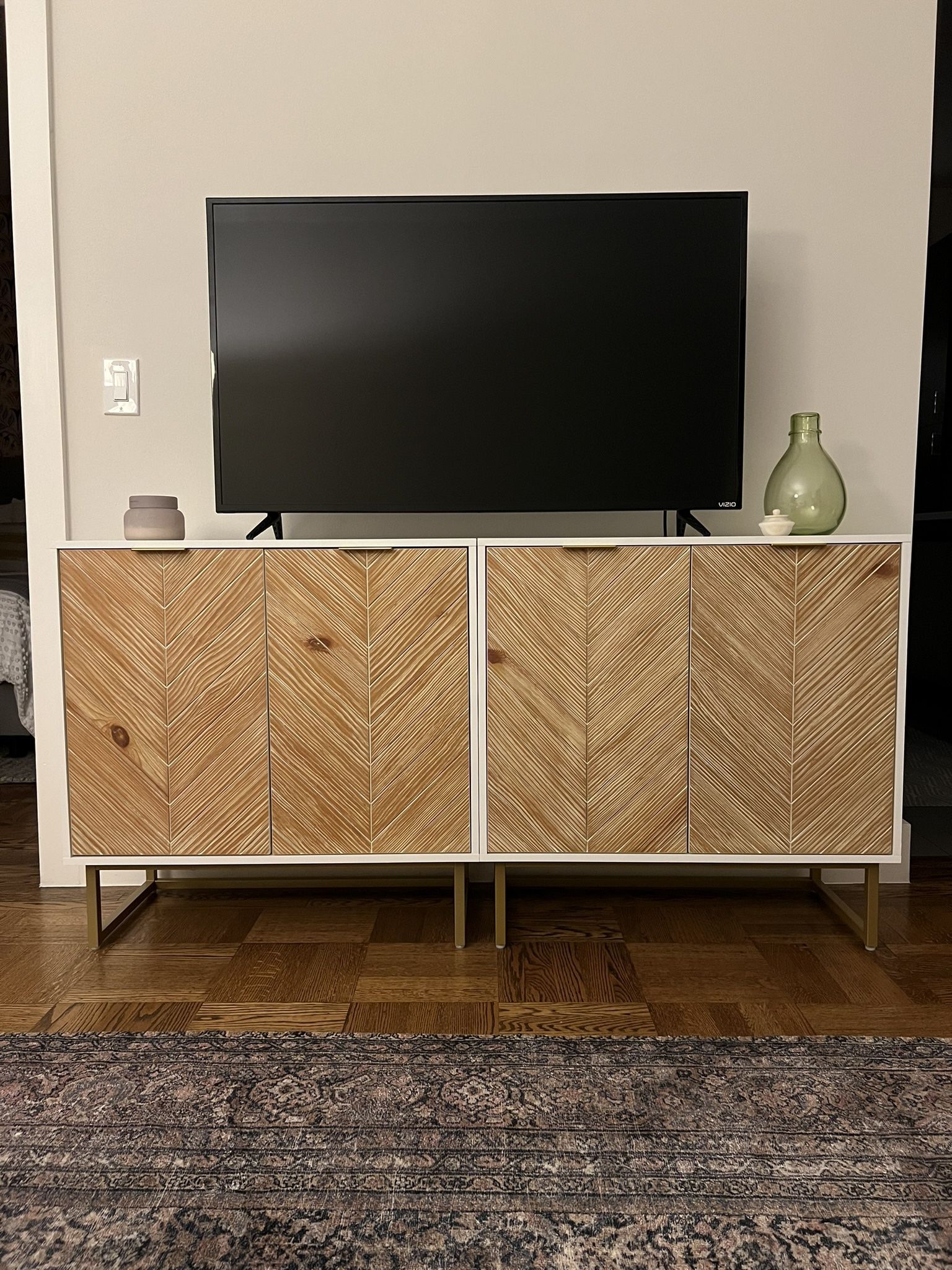 Nathan James Wood Herringbone TV Console Credenza