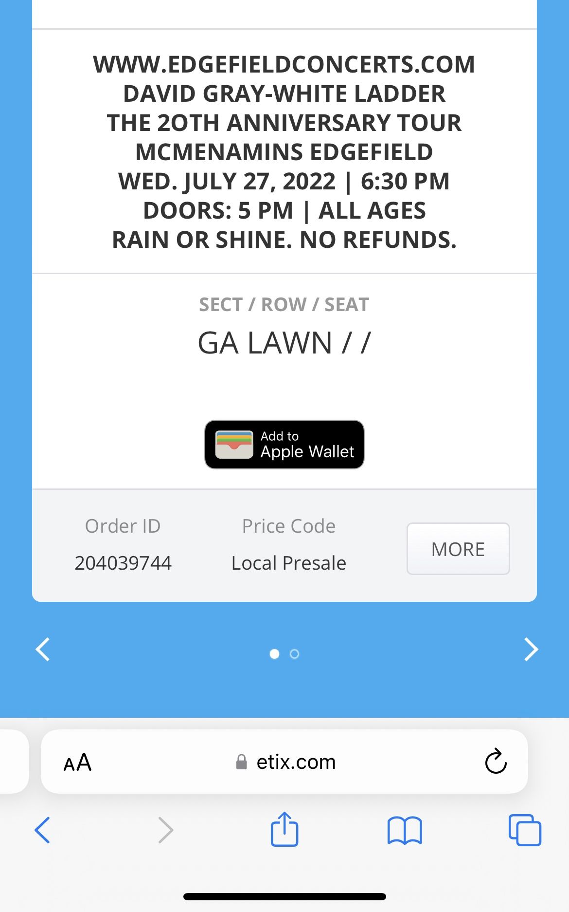 Concert Tickets David Gray at Mcmenamins Edgefield