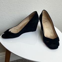  Christian Louboutin Black Suede Wedges- Size 39.5
