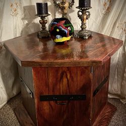 Octagon End Table Has Been Refinished With Stain. Very Sturdy Nice Corner Piece With Great Storage .